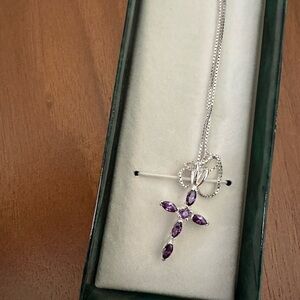 Sterling Silver Purple Gem Cross Necklace